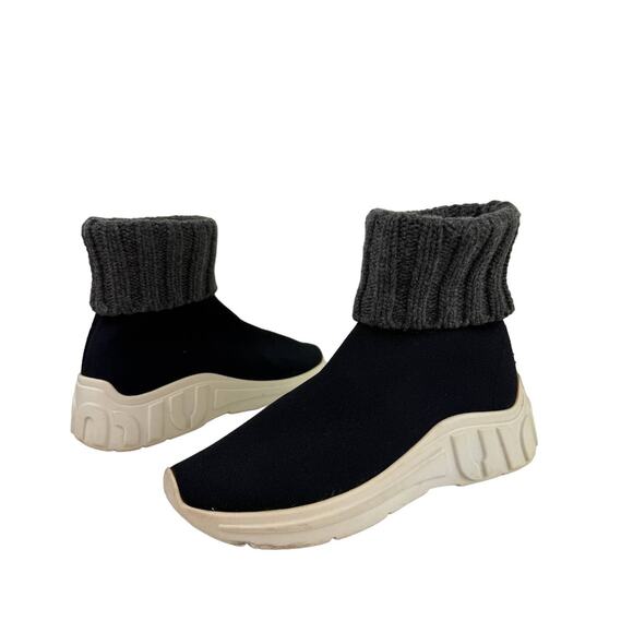 MIU MIU PRADA BLACK / GRAY KNIT 5T285C LETTERING LOGO SOCK HI TOP SNEAKERS 37 - Picture 1 of 12